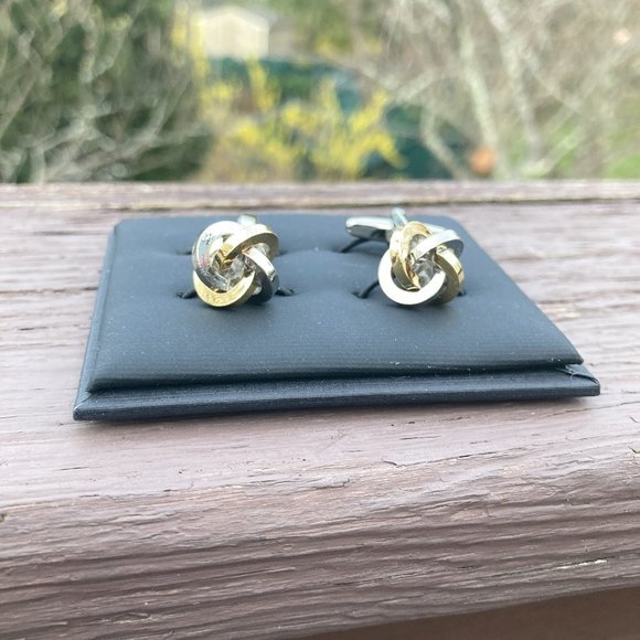 New Two Tone Silver and Gold Knot Cufflinks with Cufflink Case - Picture 1 of 5